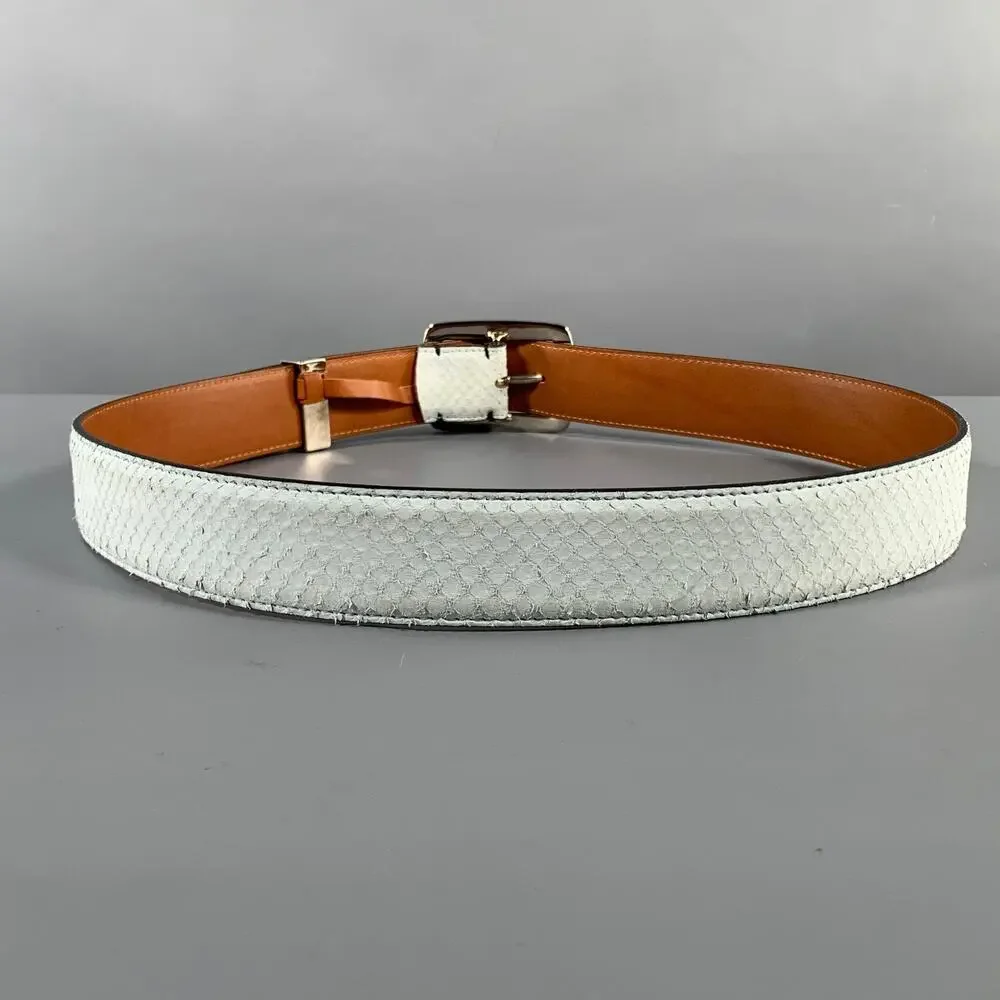 BILLIONAIRE COUTURE Size 40 Off White Textured Phython Skin Leather Belt